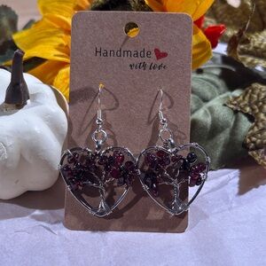 Handmade Silver Fairycore Heart Earrings with Purple Stones
